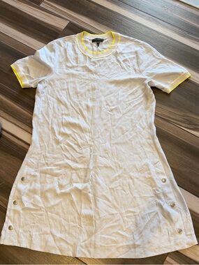 rag & bone White Knit Short-Sleeve Tunic with Yellow Trim